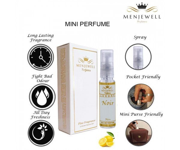 Menjewell Noir + Aqua Perfume Gift Set For Men 10ml 0.3 Fl.oz. Each Pack Of 2 | Pocket Perfume Gift Set For Husband | Eau De Parfum