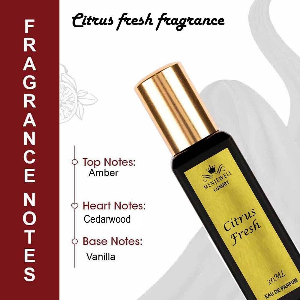 Menjewell Citrus Fresh Eau De Parfum 20ml 0.67 Fl.oz. Masculine Fragrance | Long Lasting | Alcohol Free