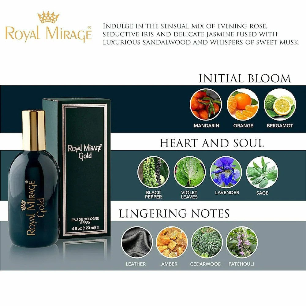 Royal Mirage Gold Eau De Cologne Spray 120ml 4.0 Fl.oz. Men Fragrance | Long Lasting