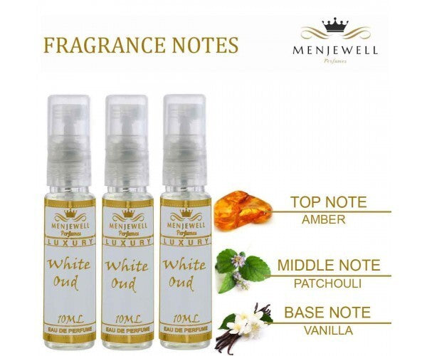 Menjewell White Oudh Perfume Gift Set Eau De Parfum 10ml 0.3 Fl.oz. Each Pack Of 3 | Men Fragrances