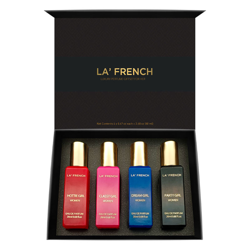 La French Sassy Party Girl Perfume Gift Set 20ml 0.68 Fl.oz. Each Pack Of 4 |  Long-lasting & Featuring Fresh And Floral Notes