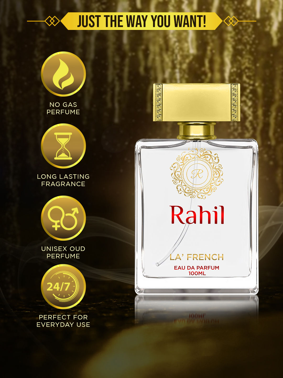 La French Rahil Eau De Parfum 100ml 3.4 Fl.oz. | Long Lasting & No Gas Fragrance For Unisex