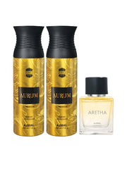 Ajmal 2 Aurum Perfume Deodrant 200ml 6.7 Fl.oz. & Aretha Eau De Parfume 50ml 1.6 Fl.oz. | Combo Of 3 For Unisex