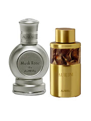 Ajmal Musk Rose 12ml 0.4 Fl.oz. & Aurum Cp 10ml 0.3 Fl.oz. For Men & Women Floral Attar | Pack Of 2