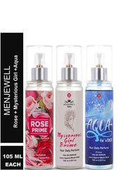 Menjewell Rose Prime+ Myserious Girl Prime+ Aqua Eau De Parfum 105ml 3.5 Fl.oz. Each Pack Of 3 | Women Fragrance