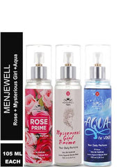 Menjewell Rose Prime+ Myserious Girl Prime+ Aqua Eau De Parfum 105ml 3.5 Fl.oz. Each Pack Of 3 | Women Fragrance