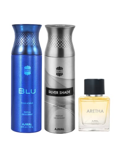 Men Blu + Silver Shade Deodorant 200ml 6.7 Fl.oz. Each X2 + Aretha Eau De Parfum 50ml 1.6 Fl.oz. | Combo Of 3