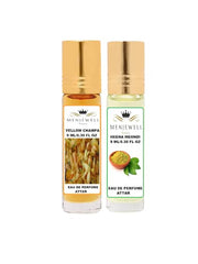 Menjewell Yellow Champa & Heena Mehndi Eau De Perfume Attar 9ml 0.3 Fl.oz. Each Pack Of 2 | Unisex Fragrance | Long Lasting