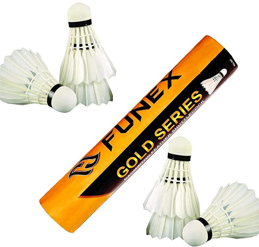 Steffer Funex Gold Series Feather Badminton Shuttlecocks | White , Pack Of 10 , Enjoy Lasting Durability & High - Quality