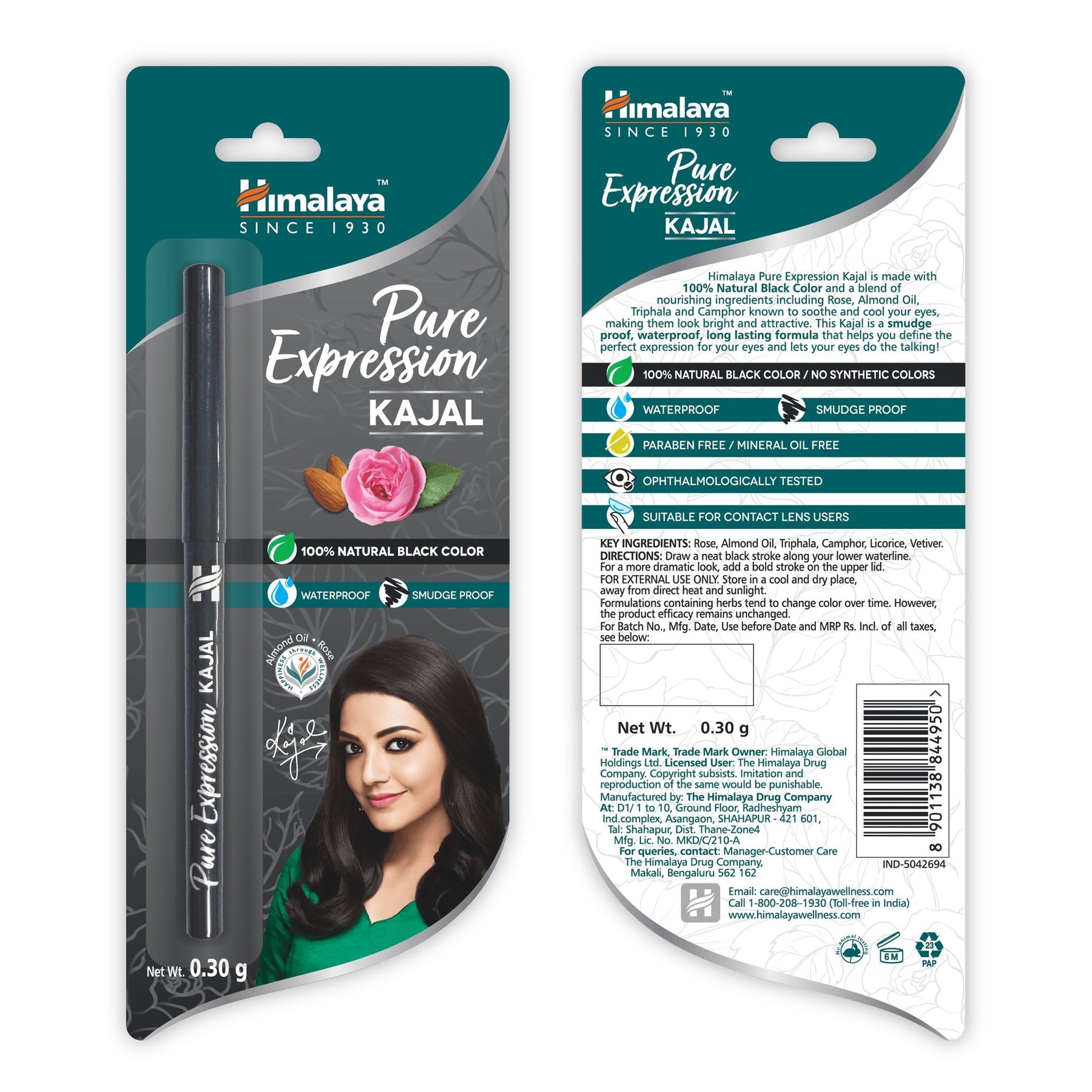 Himalaya Pure Expression Kajal 100% Natural Black Color, Smudge Proof, Waterproof | 0.30gm