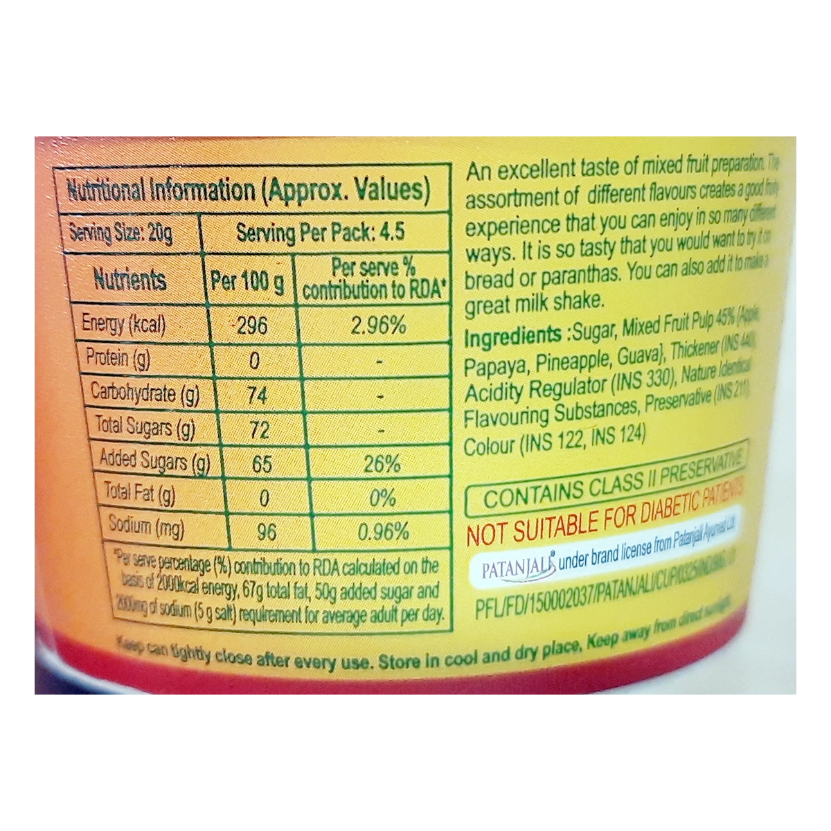 Patanjali Mixed Fruit Jam 90gm