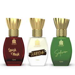 ADILQADRI LAVISH MUSK, WHITE OUDH & SAFWAN ATTAR | MUSKY, STRONG MASCULINE & FRESH FRUITY SCENT | LONG LASTING ALCOHOL FREE ROLL-ON ATTAR FOR MEN & WOMEN | 12ML 0.4 FL.OZ. EACH PACK OF 3