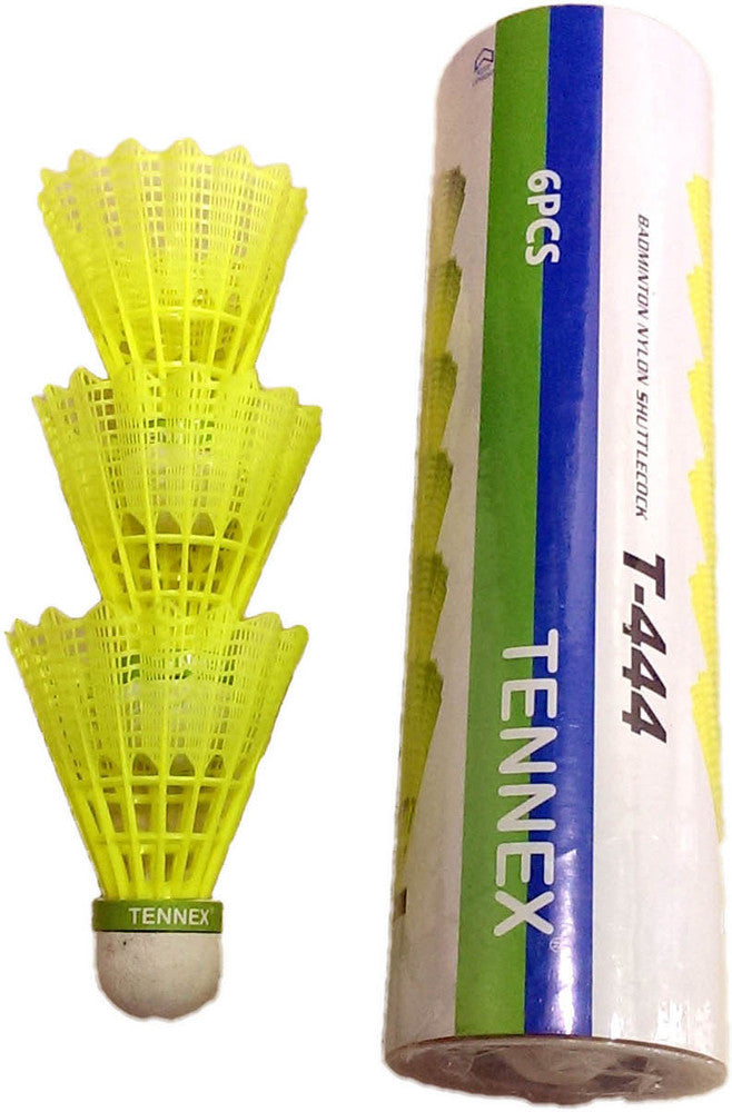 Tennex T 444 Nylon Shuttlecock , Cork base , For Intermediate Level | Yellow , Pack Of 6