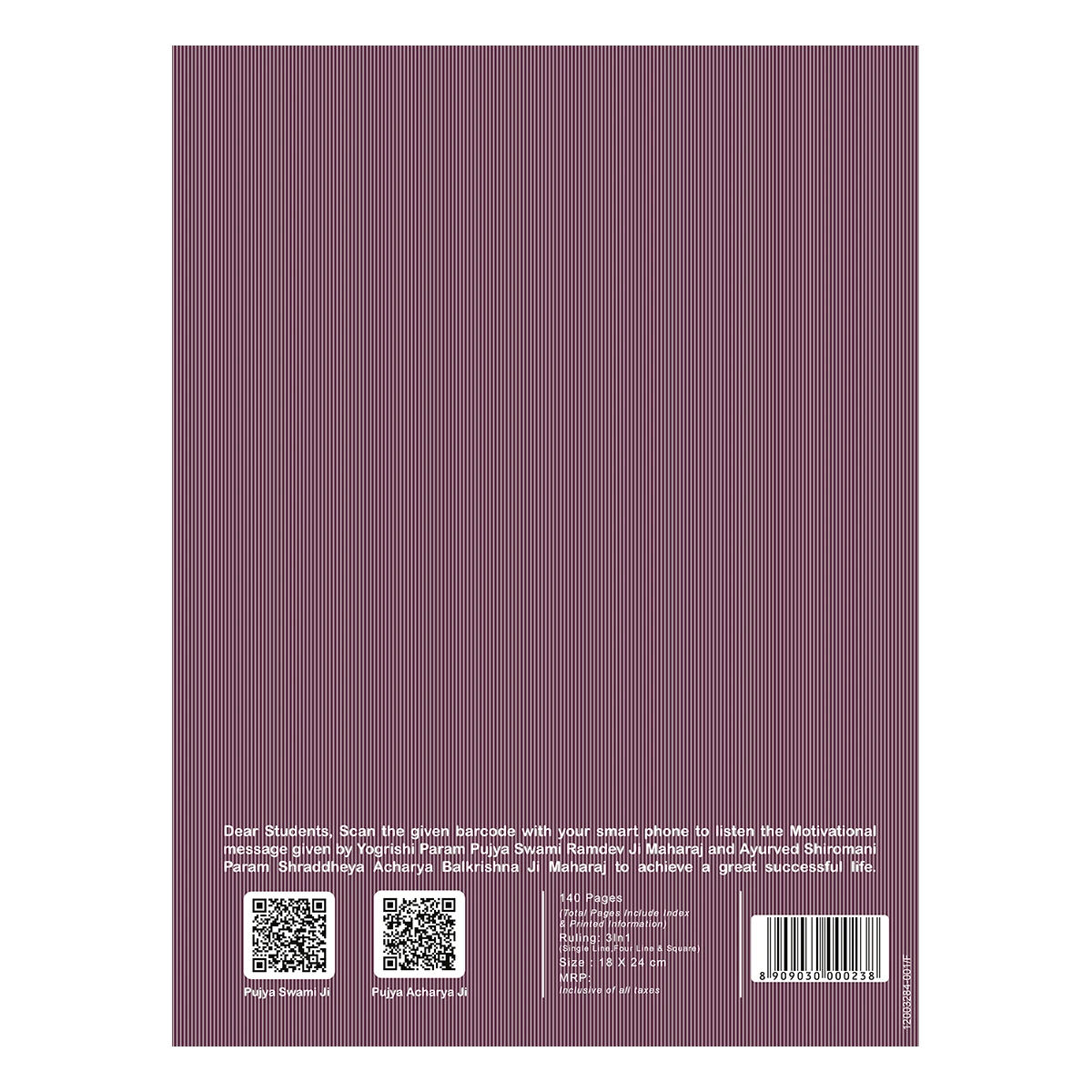 Patanjali Gyanpath Notebook (18x24 Cm) Purple, 140pages 3 In 1, Pack Of 1