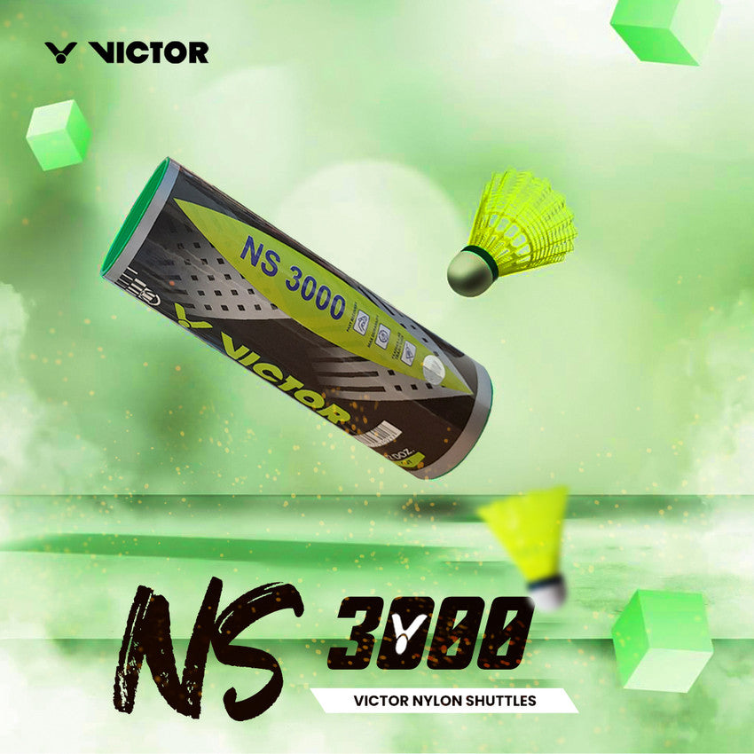 Victor NS - 3000 Nylon Badminton Shuttlecock , Green | Head Material - Full Cork