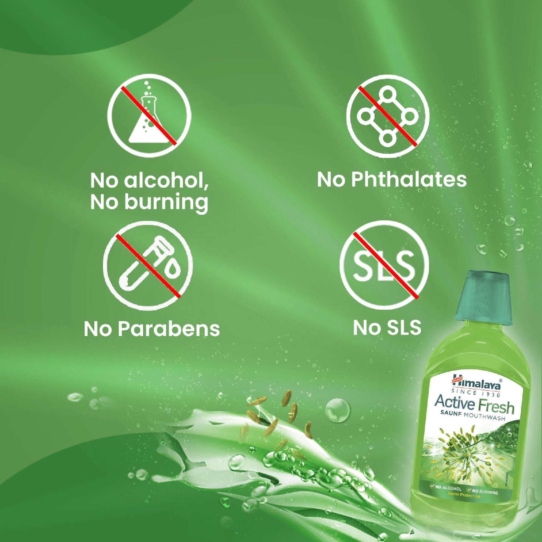 Himalaya Active Fresh Saunf Mouthwash, Freshness Of Saunf & Long-Lasting Fresh Breath | 215ml