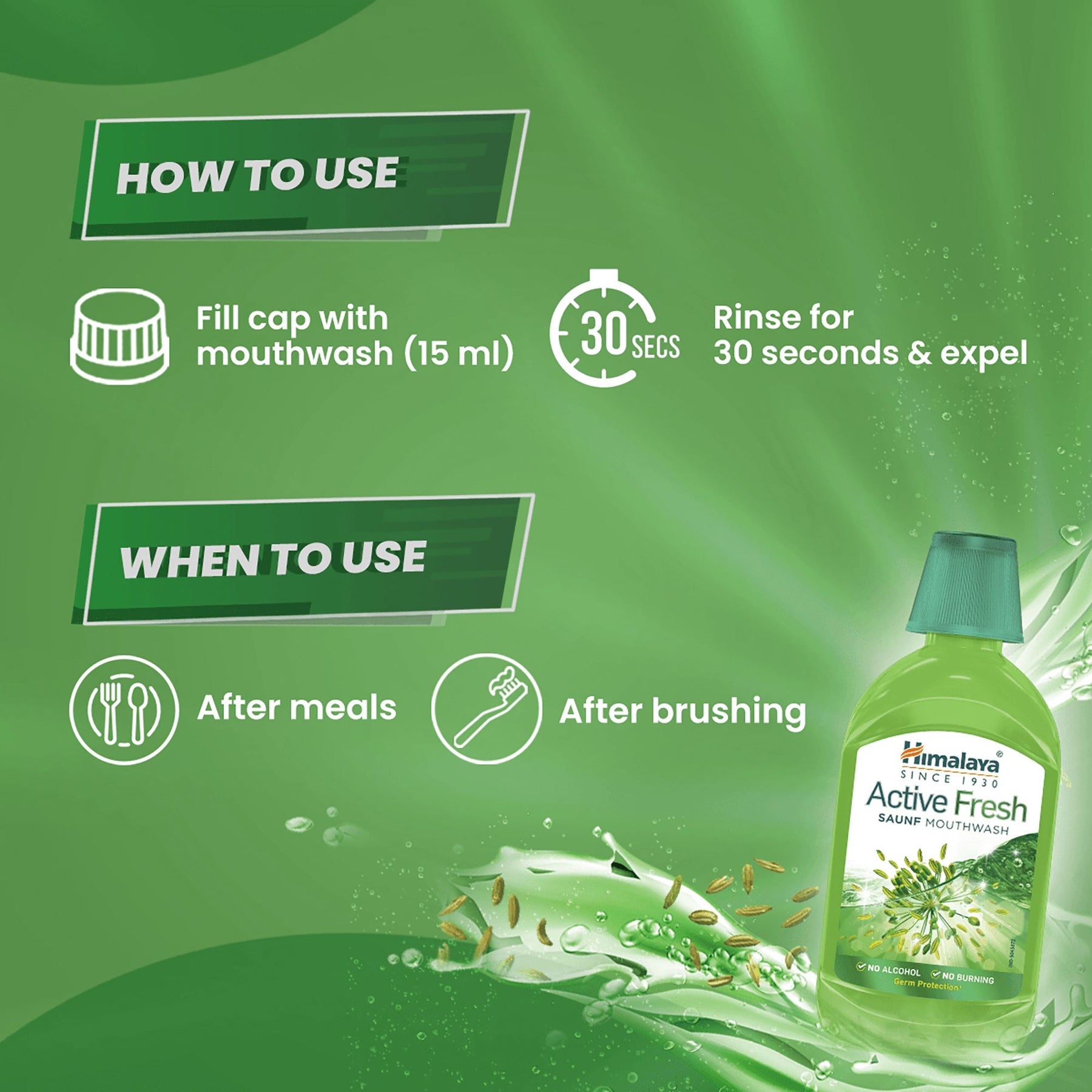 Himalaya Active Fresh Saunf Mouthwash, Freshness Of Saunf & Long-Lasting Fresh Breath | 215ml
