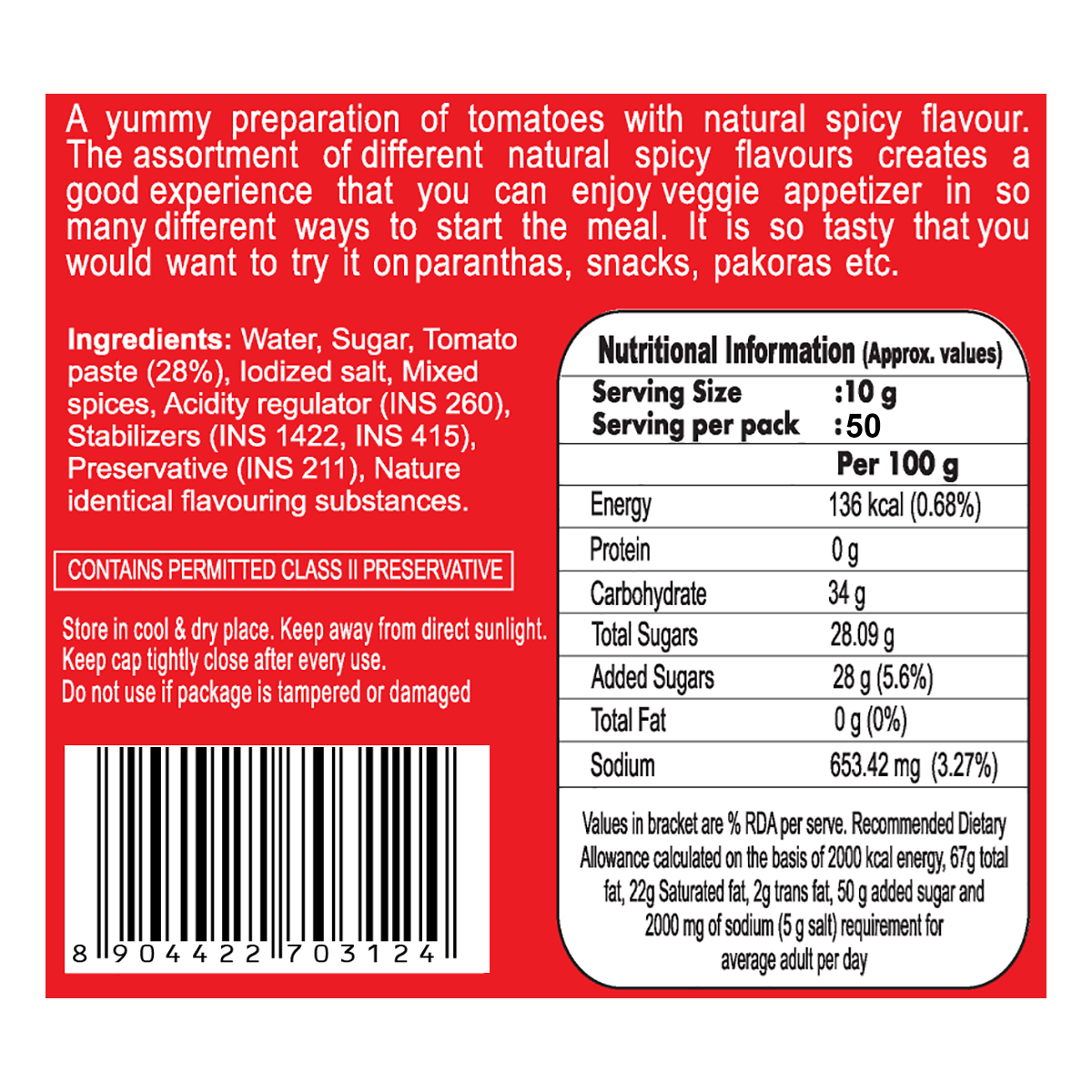 Patanjali Tomato Ketchup W/o Onion Garlic (B) 500gm
