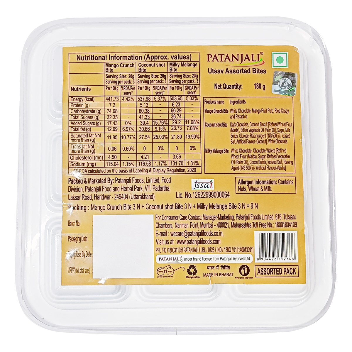 Patanjali Utsav Assorted Bites With White Chocolate, Mango Fruit Pulp, Rice, 180gm