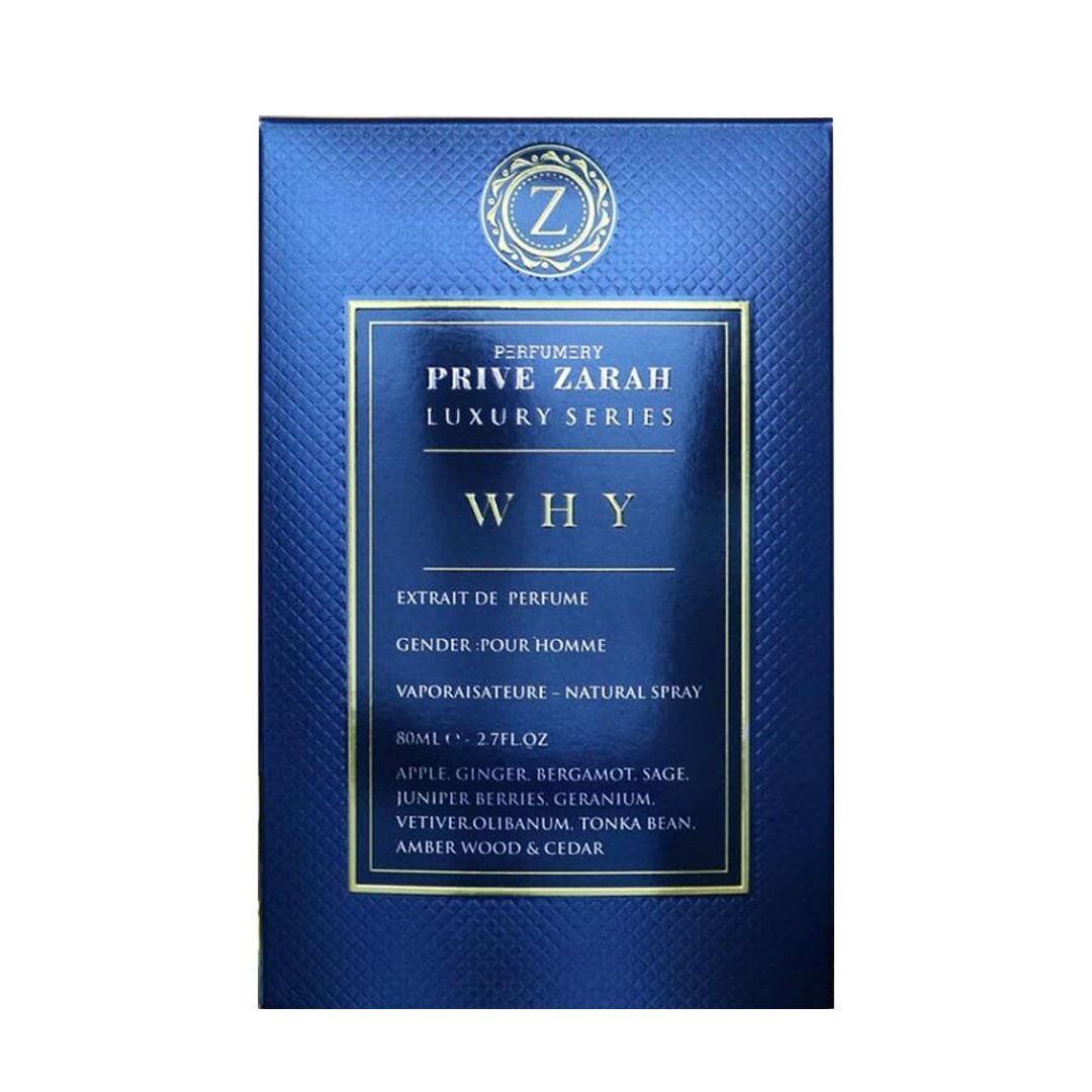 Prive Zarah Why Pour Homme Extrait De Parfum 80ml 2.7 Fl.oz. Men Fragrance | Luxury Series