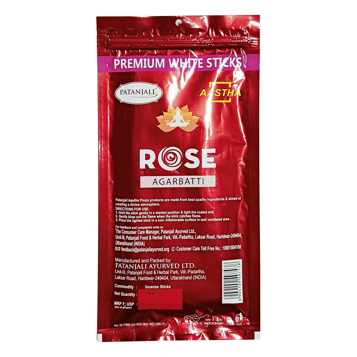 Patanjali Aastha Agarbatti W Stick Rose, New,With Exquisite, Soothing & Long Lasting Aroma |110gm