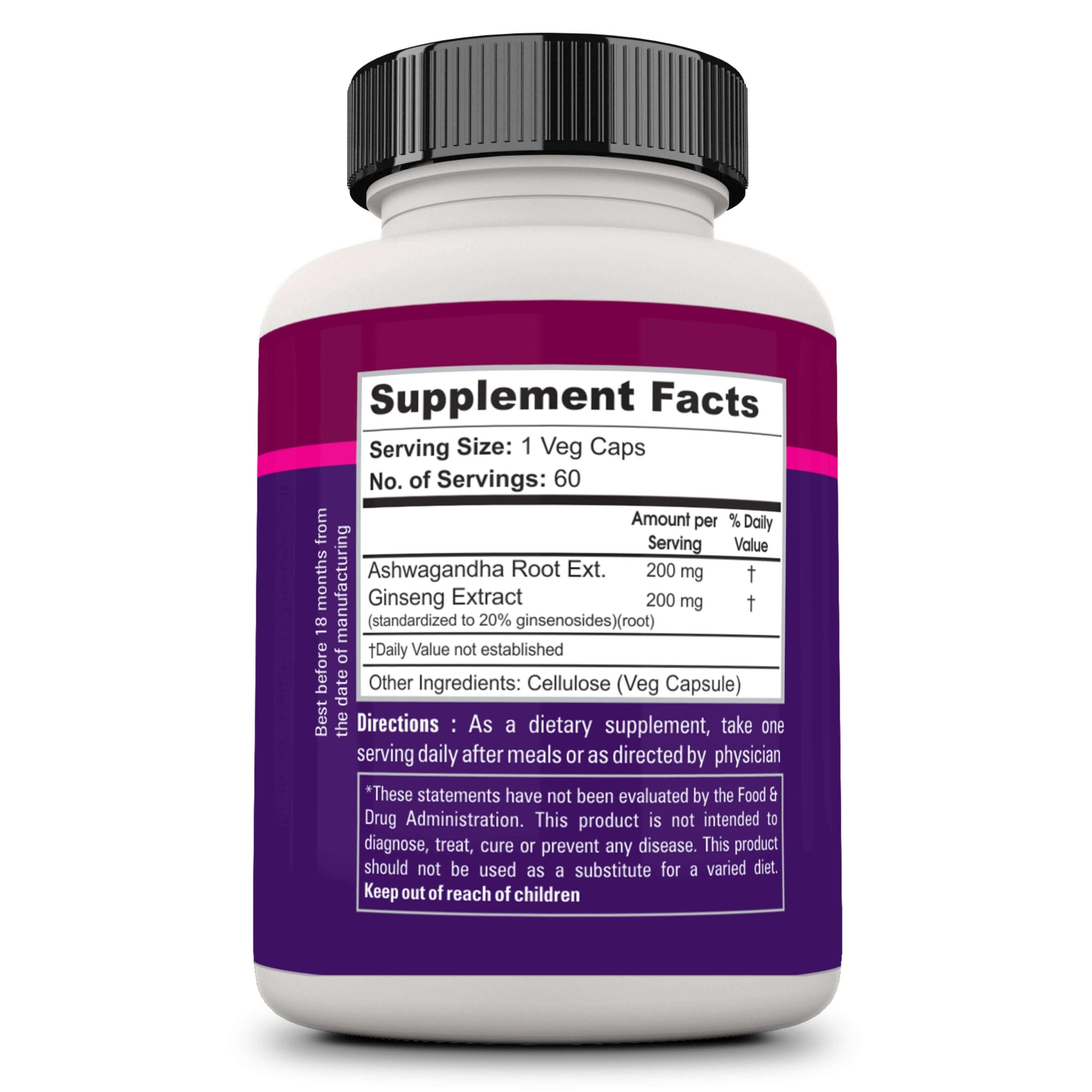 Zenith Nutrition Ginseng With Ashwagandha, Boost The Immunity System Naturally | 60 Capsules 100gm 0.2lbs